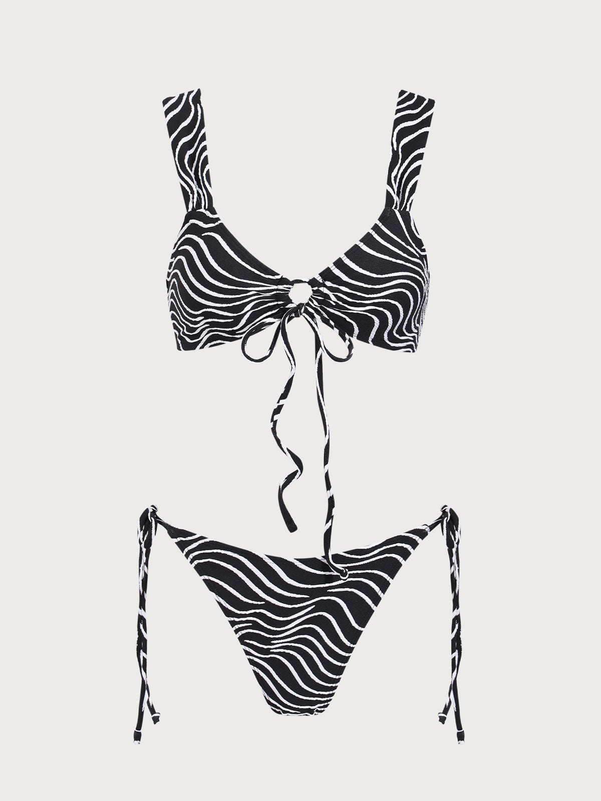 Black Zebra Print Tie Front Bikini Set