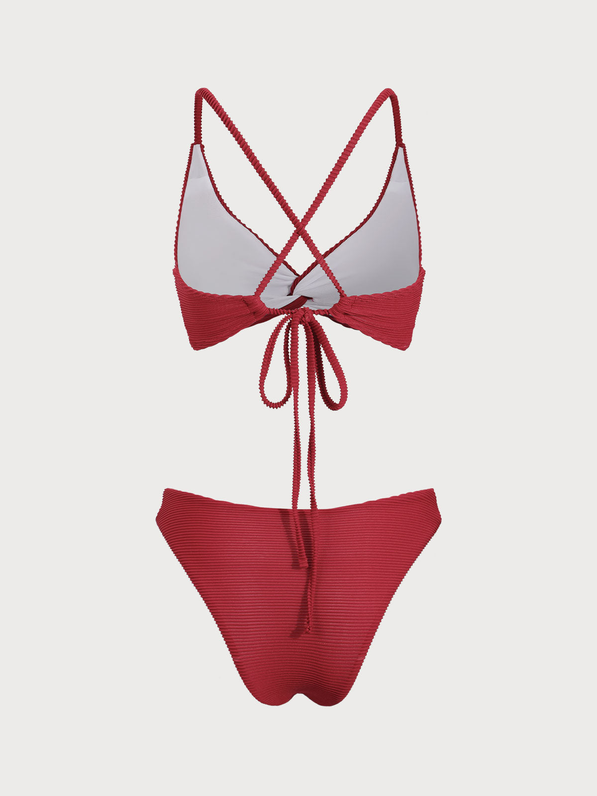 Red Textured U Neck Twist Bikini Set