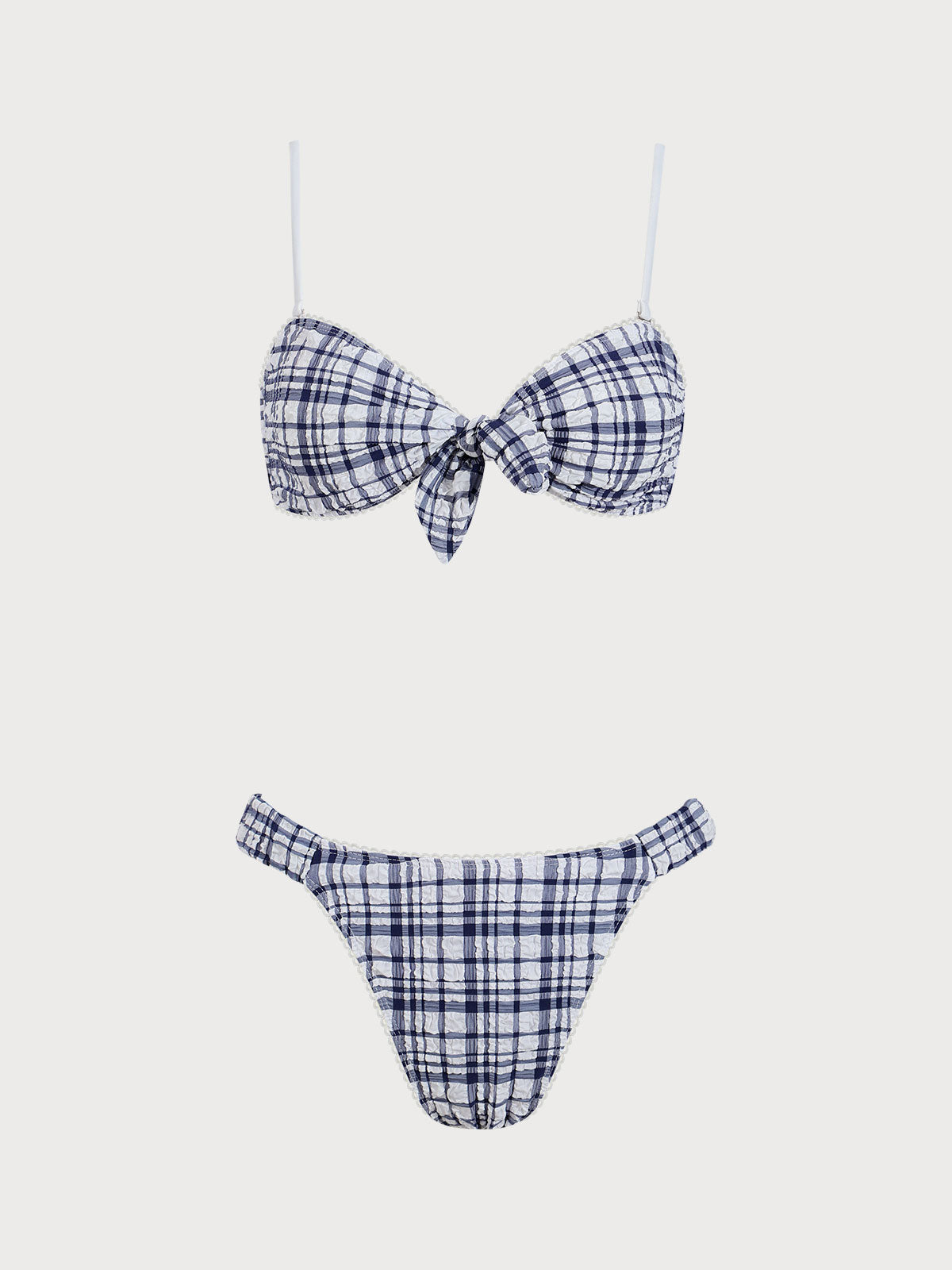 Blue Plaid Twist Bikini Set