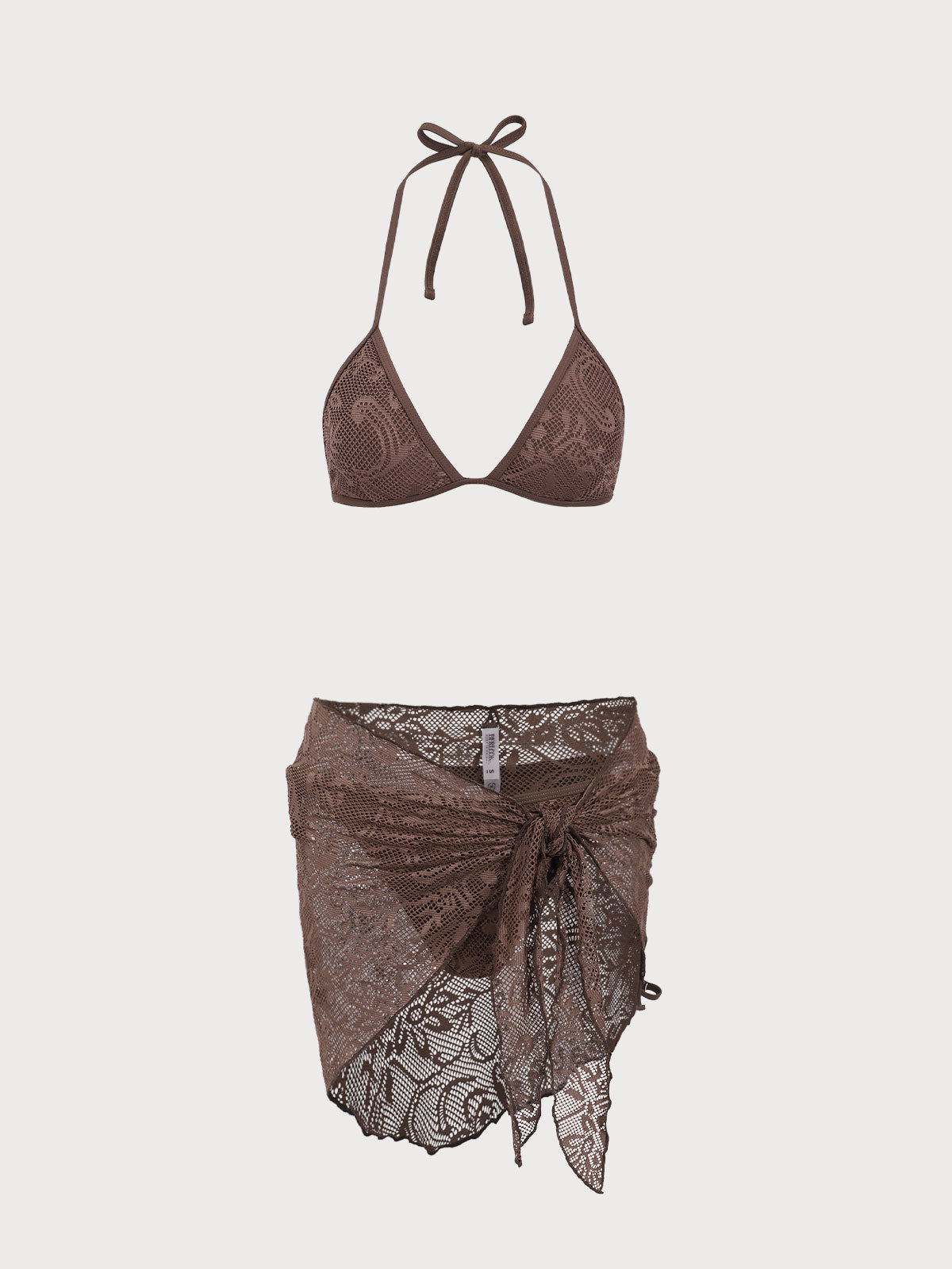 Brown Mesh Bikini Three Piece Suit