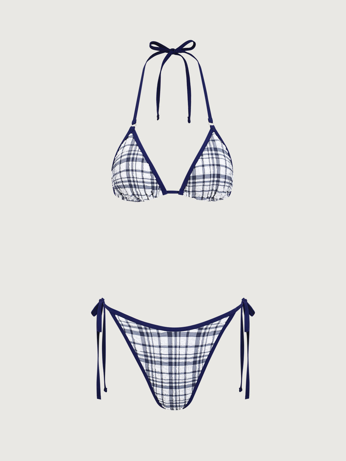 Women'S Polyester Woven Plaid Jacquard Bikini Set Blue Bikinis - SAMIOLSWIM