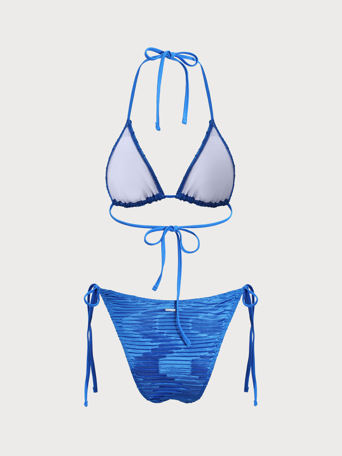 Blue Textured Halter Triangle Bikini Set