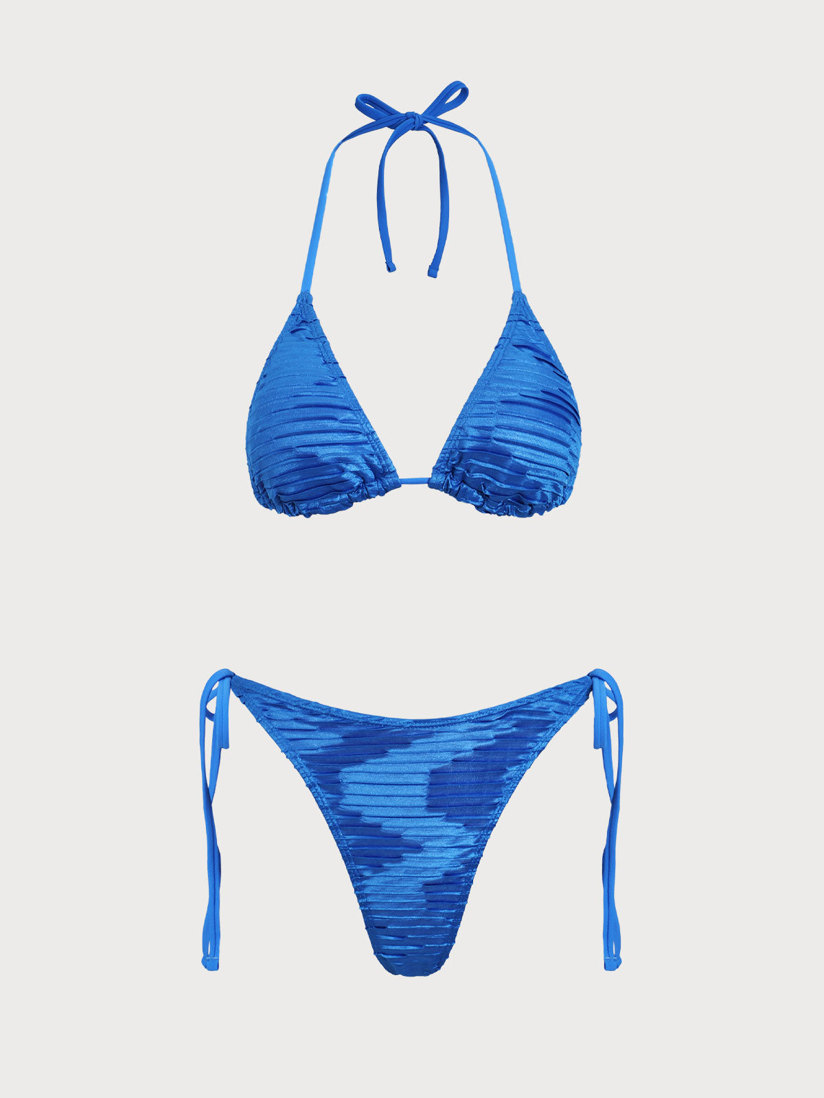 Blue Textured Halter Triangle Bikini Set