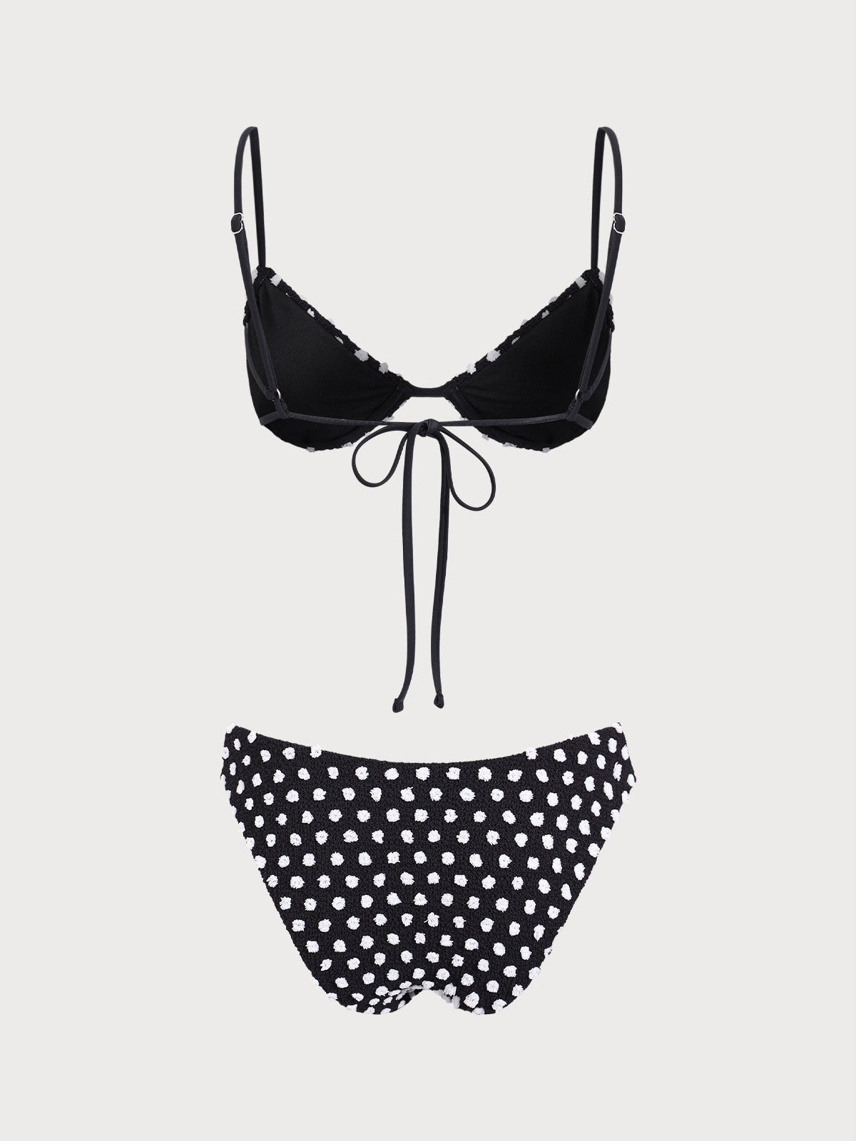 Black Jacquard Polka Dot Bikini Set