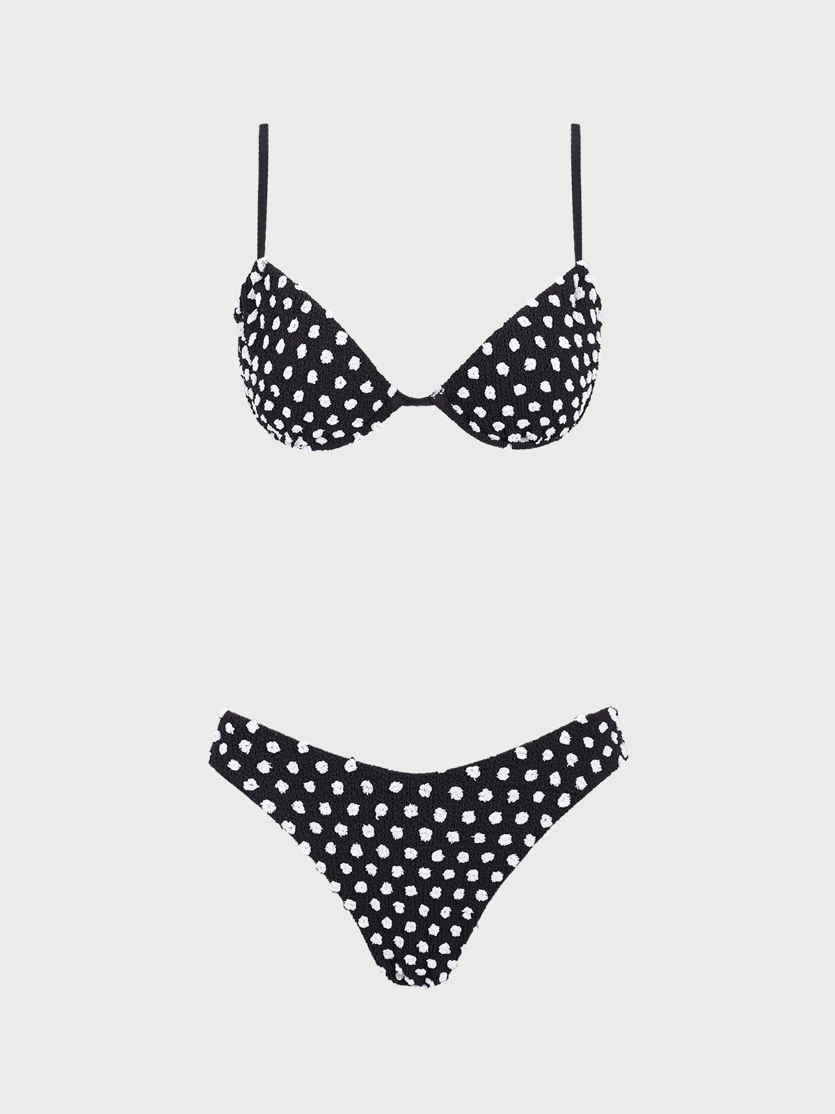 Black Jacquard Polka Dot Bikini Set