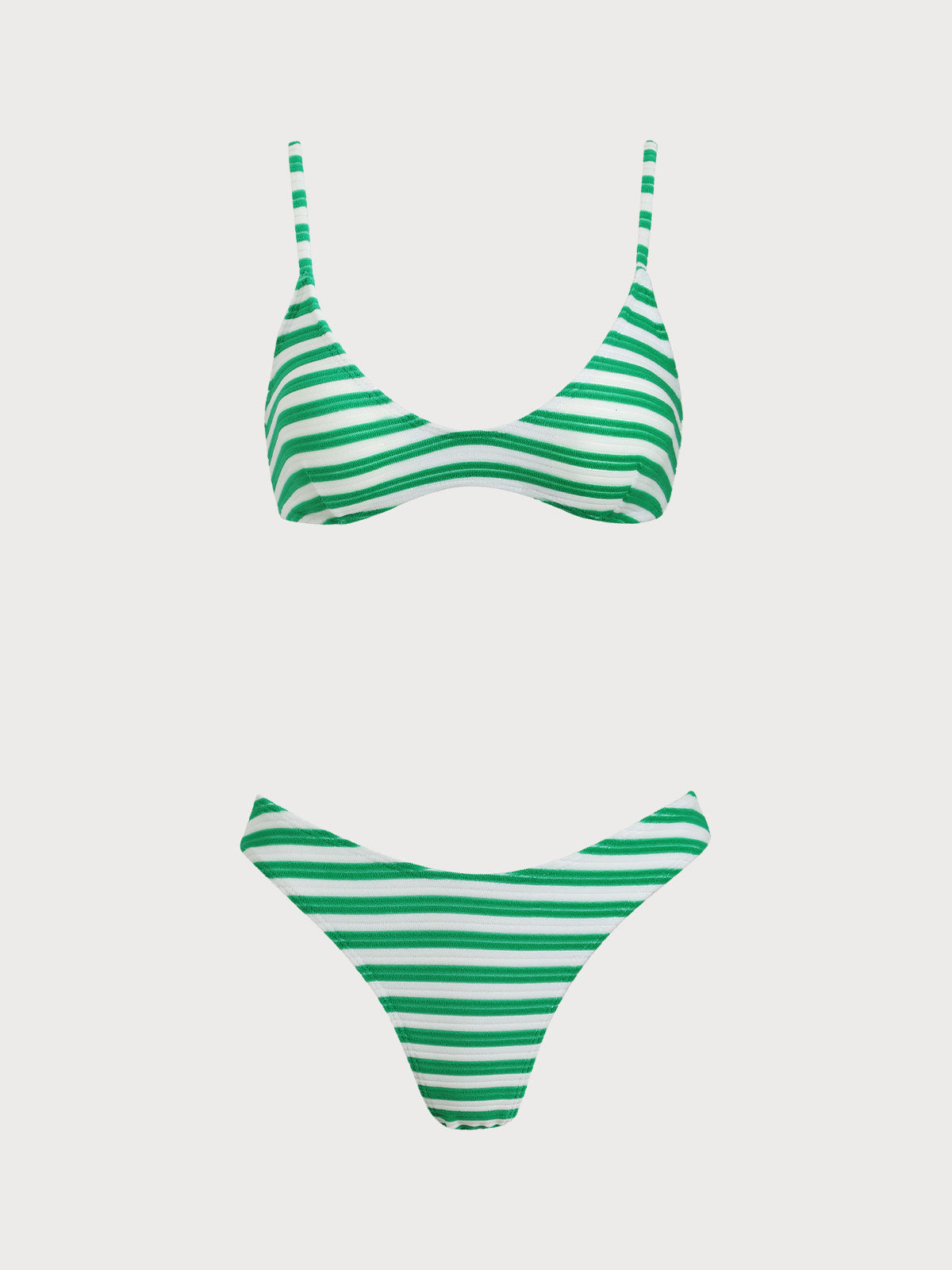 Green Striped Triangle Bikini Set